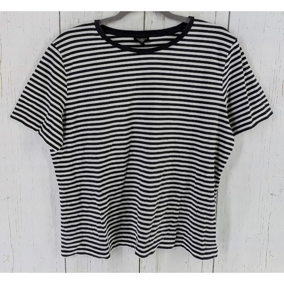 Talbots Size 1X Black White Stripe Short Sleeve Womens Top‎ - Picture 1 of 7